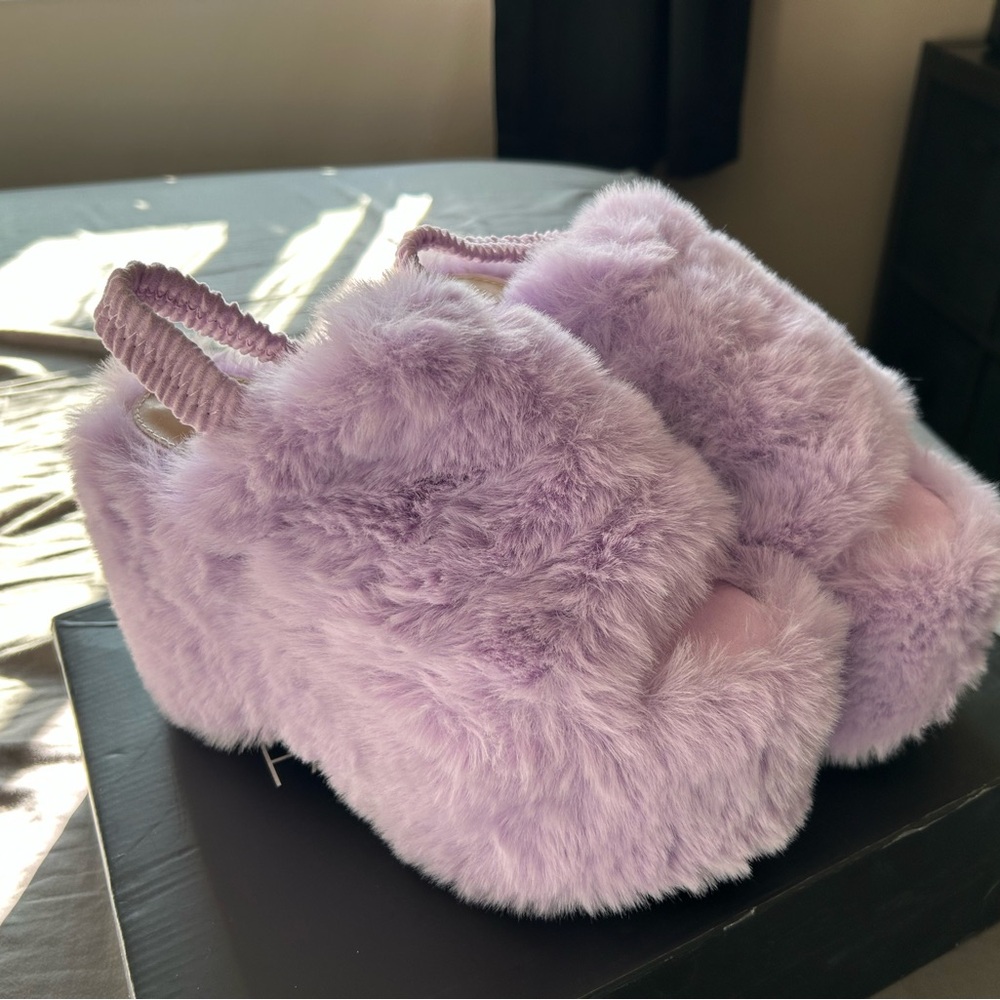 Fuzzy platform sandals/clogs